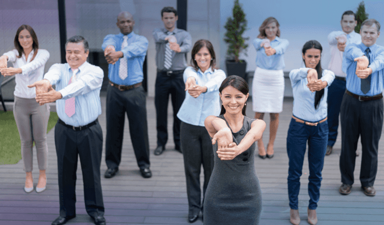 group of people stretching