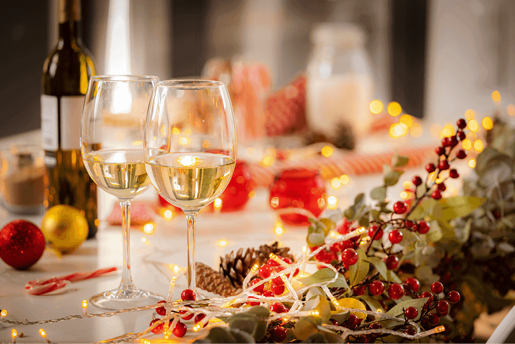 Festive Table Setting with wine and plants